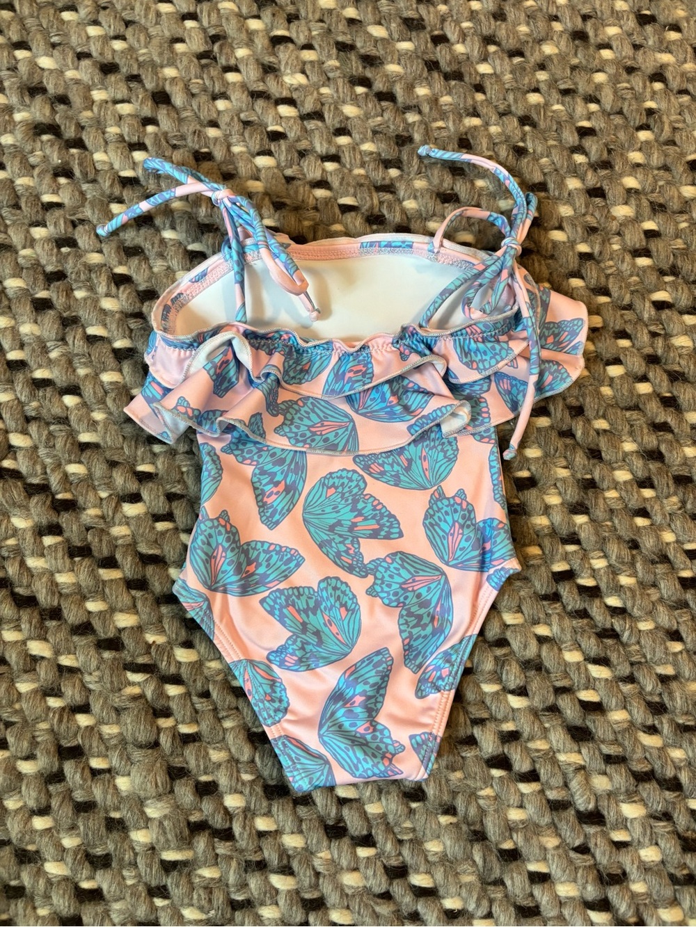 Submarine Pink One-Piece Swimsuit with Blue Butterfly Print - Picture 2 of 3